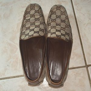 Gucci GG Beige Ebony Tessuto Mocassino Loafers